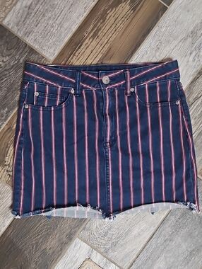 American Eagle Striped Navy Denim Mini Skirt